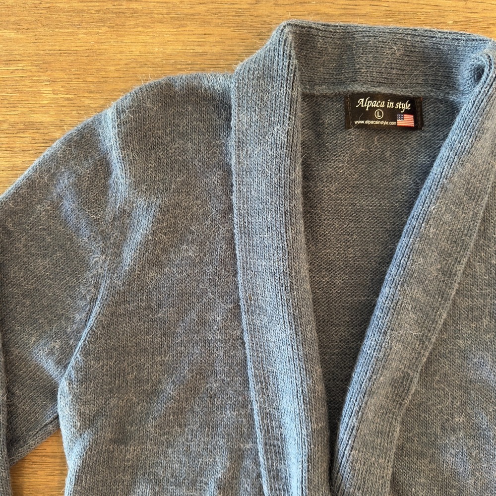 Alpaca in Style Cardigan Duster-!00% Alpaca Wool-Blue-Size Large-Made in America - Picture 2 of 14
